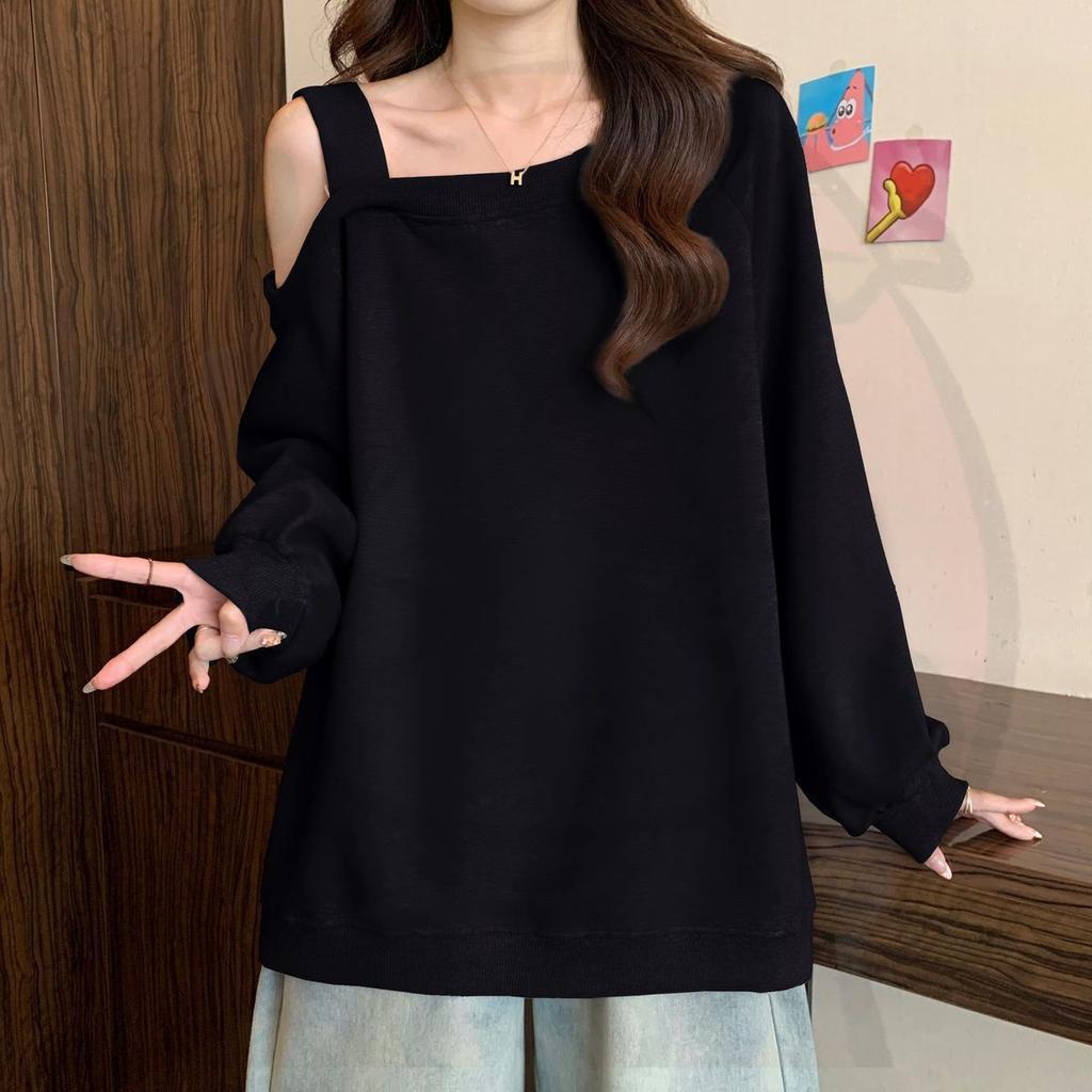 Hot Girl Style Off Shoulder Design Long Sleeve Hoodie Women Korean Top