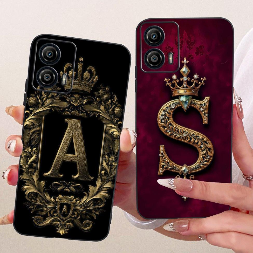 Casing For Motorola Moto G53 G55 G73 Case For Moto G55 XT2435-2 Cover Silicone Luxury Crown A-Z Letters 2D Painted Soft Bumper