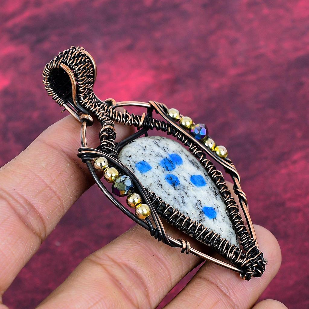 K2 Jasper Pendant Copper Wire Wrapped Jewelry Handmade Natural Gemstone Pendant