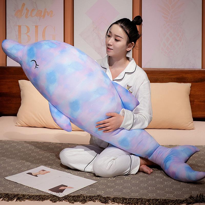 Soft Colorful Dolphin Doll Plush Toy Big Dolphin Doll Home Pillow Girl Soothing Ragdoll