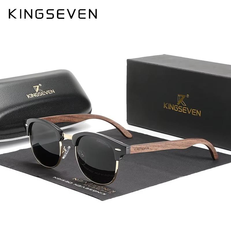 KINGSEVEN Brand Walnut Sunglasses Men Women Polarized UV400 Lens Wood Round Frame Glasses Vintage Retro Luxury Eyewear Patchwork