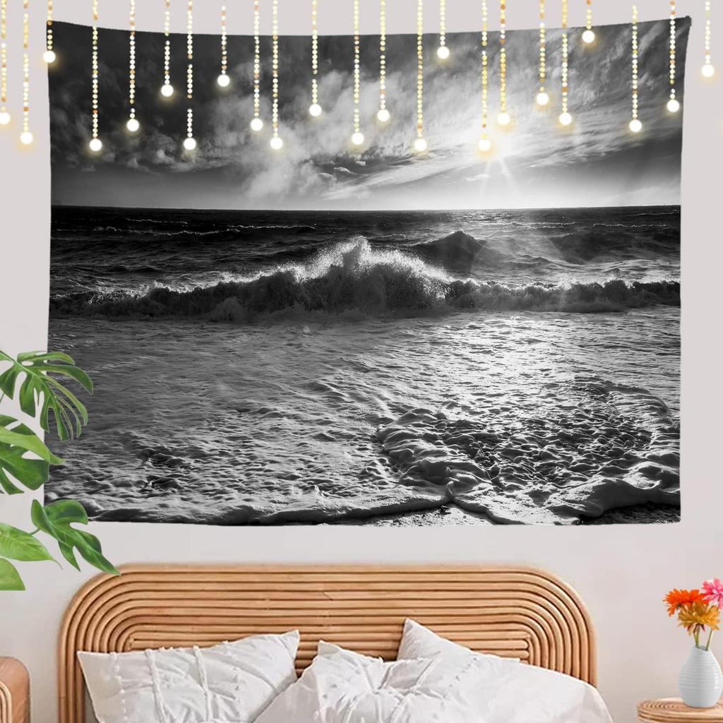 Shrahala Ocean Wave Tapestry Nature Wall Hanging Large Psychedelic Tapestry for Bedroom Living Room Dorm Black and White