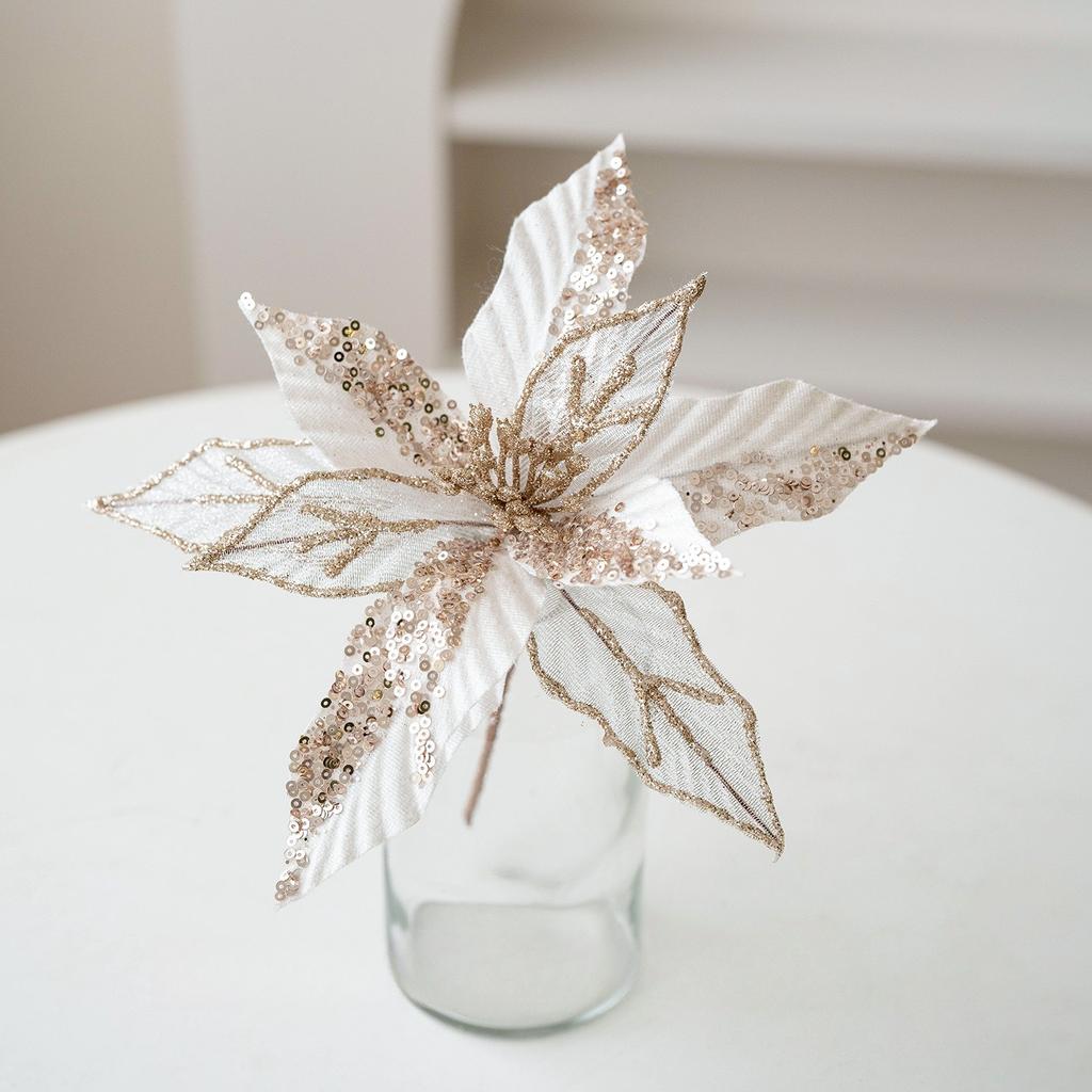 2pcs 22cm Gold Champagne Sequins Handmade Mesh Christmas Flowers Christmas Tree Decoration Living Room Decoration Christmas Tree Embellishment