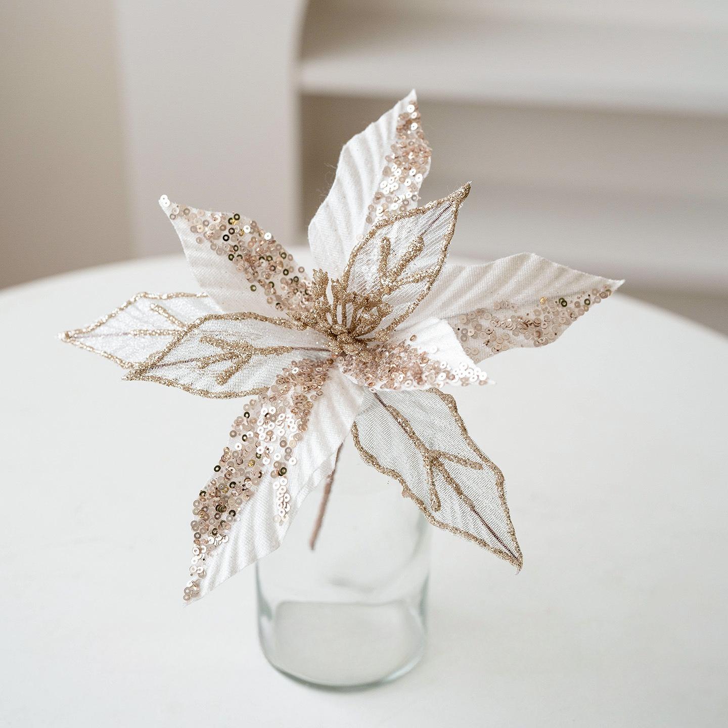 

2 шт. 22 см золотые шампанские пайетки ручной работы сетчатые рождественские цветы украшение для рождественской елки украшение для гостиной украшение для рождественской елки 2pcs шампанского