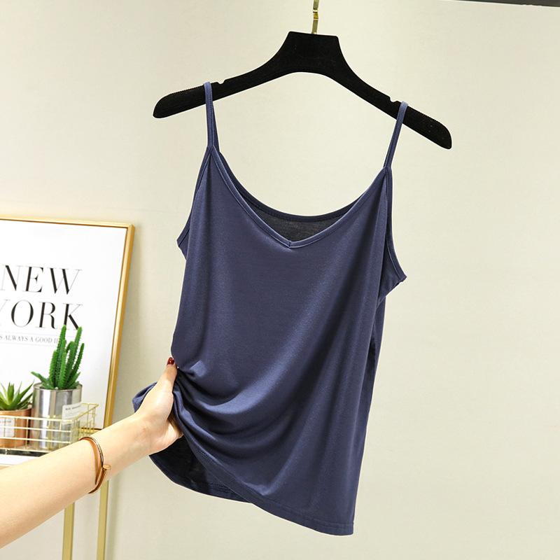 Modal Small Suspender Vest Women's Summer Beauty Back Foreign Style Outside Wear Sleeveless Bottoming Shirt Versatile V-neck Top