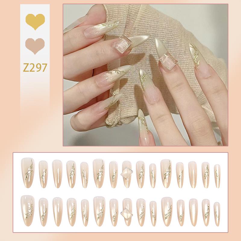 

Осенние высококлассные позолоченные наклейки для ногтей-кончиков пальцев - Съемные типсы для ногтей в виде сахарных кубиков Glue Kit