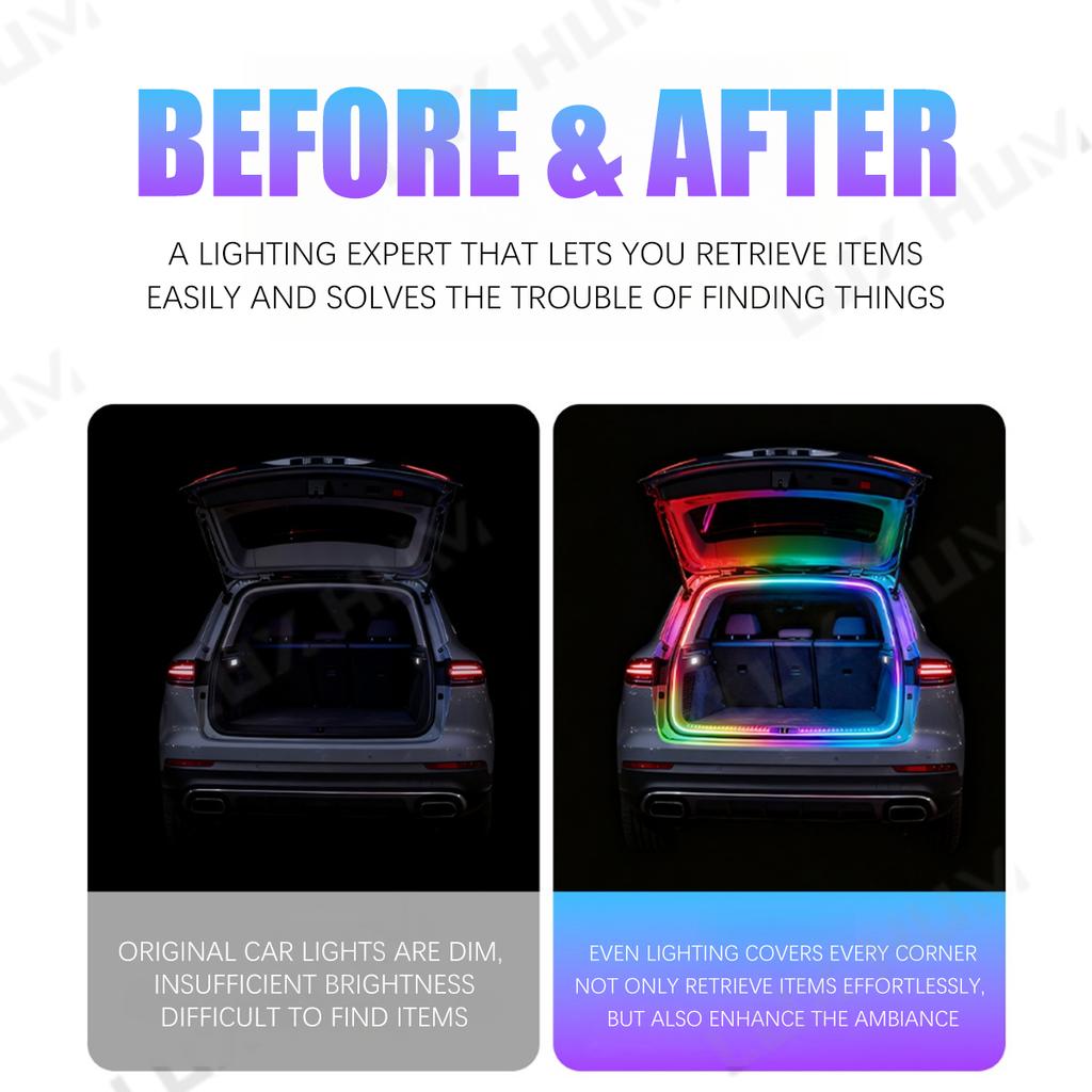 Dynamic Flowing Car Trunk Light Strip for SUV 400cm Flexible Multi-Color RGB Neon Atmosphere Light 12V App Control Ambient Lamp