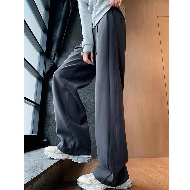Dark Grey Maternity Fleece-Lined Wide Leg Sweatpants with Side Drawstring - Casual Sport Wear for Spring & Autumn
