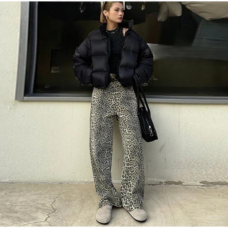 

Винтажные женские джинсы с леопардовым принтом, весна-осень, свободные хип-хоп-широкие брюки с высокой талией