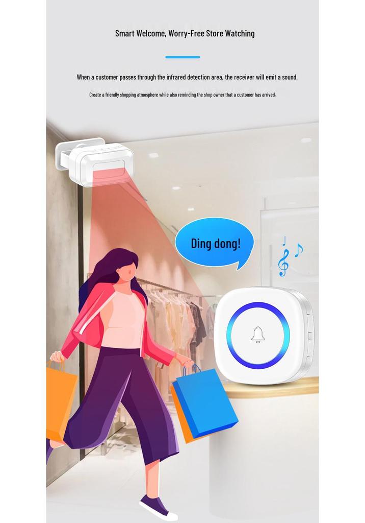 Introducing the Infrared Doorbell Long-Distance Welcomer: Split-Type Alarm with Voice Prompt for Store Entrances.