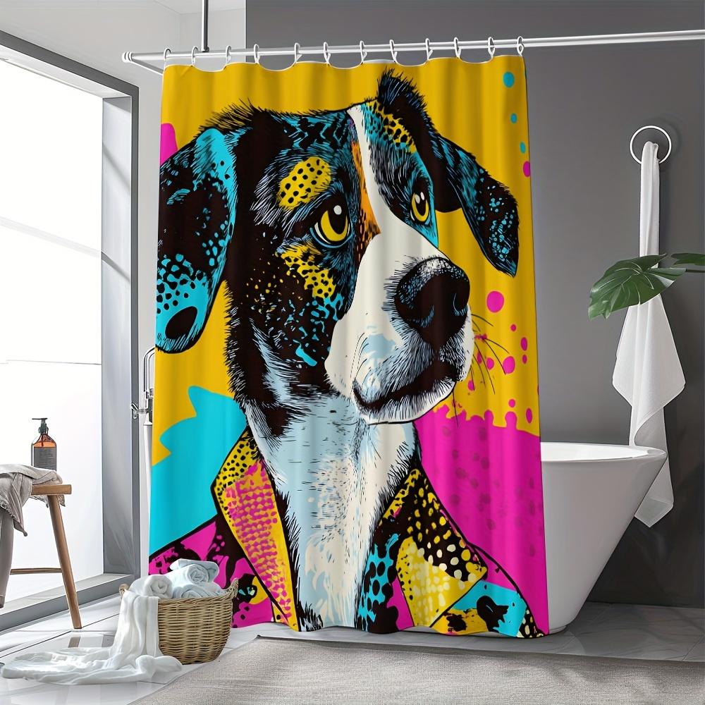 Vibrant Jack Russell Terrier Shower Curtain Colorful Pop Art Polyester With Hooks Playful Dog Design Easy Clean Dog Decor