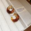 Maillard Style Resin C-shaped Geometric Silver Needle Stud Earrings, Fashionable Temperament Earrings