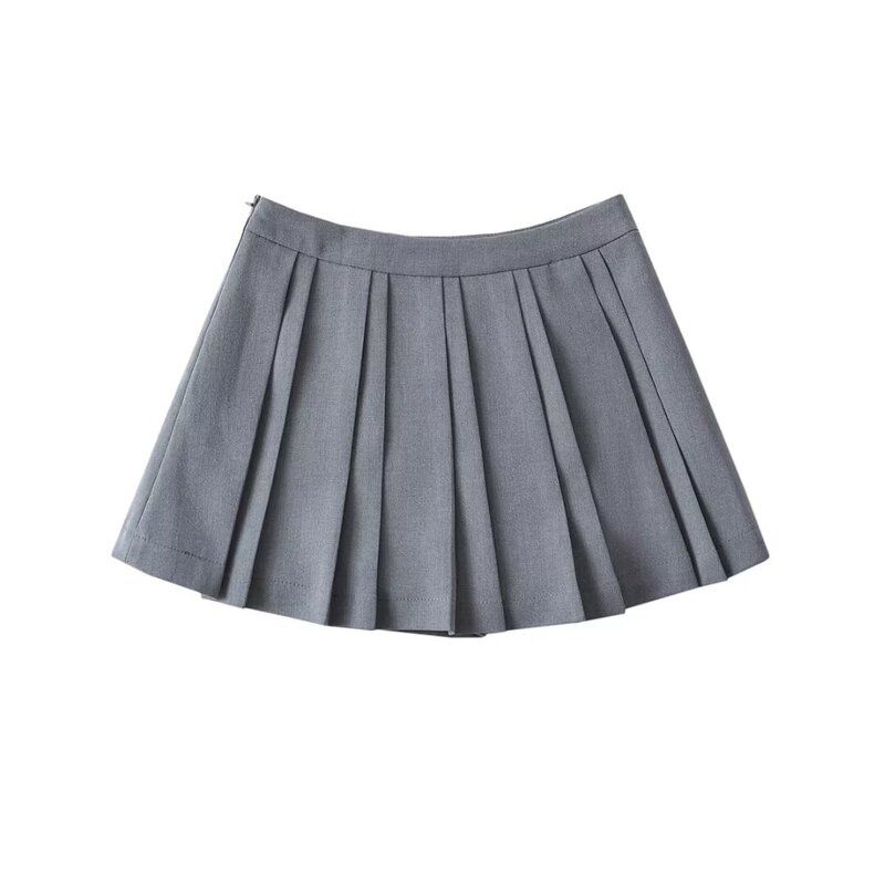 

Style 2023 New Arrival Women s Clothing Slim Looking Easiest for Match Preppy Style High Waist Wide and Narrow Pleated Mini Fake Two-Piece Skirts Grey L