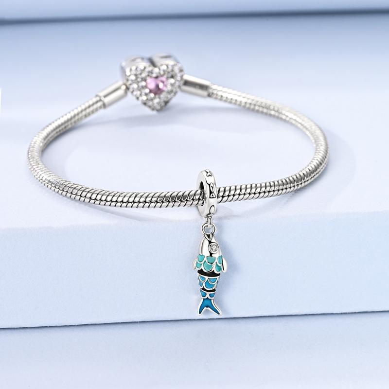 Passen Original Kupfer Charms Perlen Blau Schwimmender Fisch Glänzende Schuppen Charms Für Frauen Feiner DIY Geburtstags Schmuck Geschenke