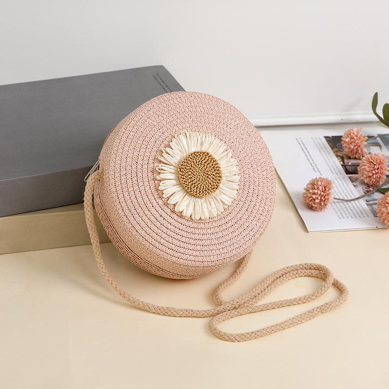 Minimalist Straw Bag Round Crossbody Purse Women Shoulder Vacation Style Small Handbag Travel Beach Bag KTY