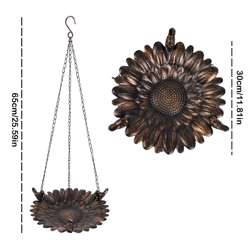 Sunflower Shape Hanging Bird Feeder Iron Vintage Waterproof Wild Bird Food Tray Large Bird Feeders For Outdoor Garden Patio