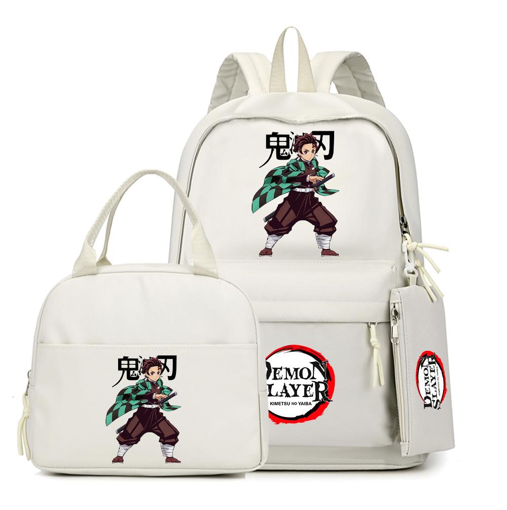 3Pcs/set Anime Demon Slayer Printed Backpack Lunch Bag Pencil Case for Children Student Schoolbag Large Capacity Waterproof Travel Bag