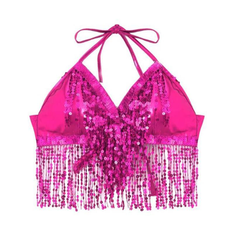 Belly Dance Sequin Fringe Top Nightclub Performance Halter Bra Dance Wear Show Costumes Halter Bra  Performance Top