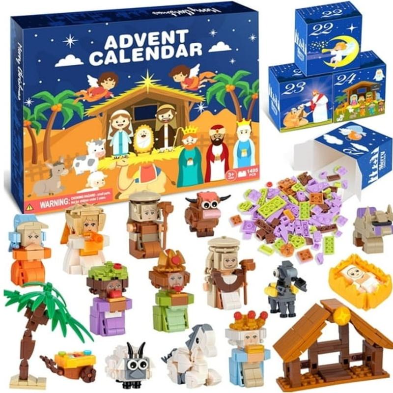 Dětský vánoční adventní kalendář 2025, 24denní sada stavebních kostek, vánoční dárek