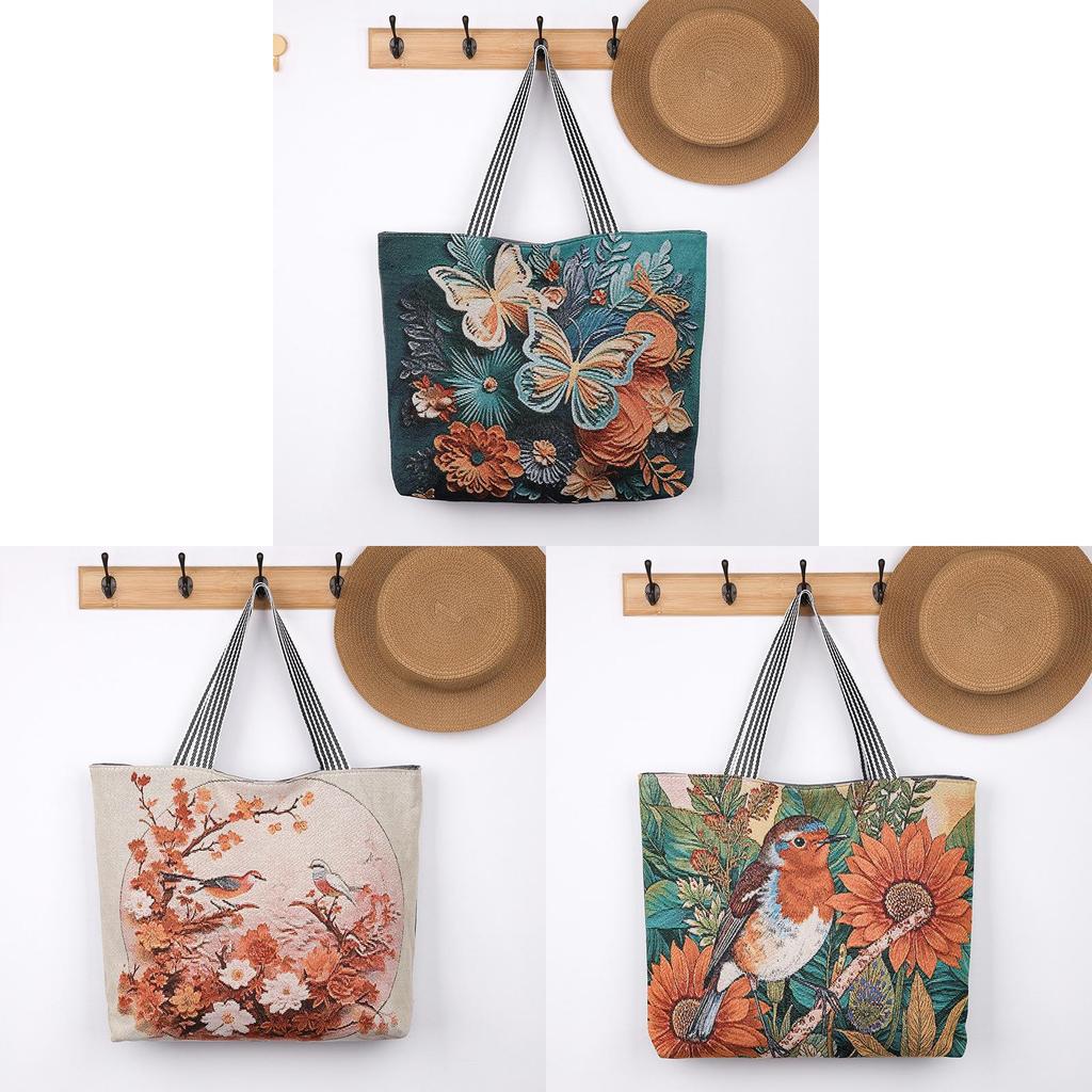 Butterfly Embroidered Canvas Tote Bag With Large Capacity For Daily Use And Mom Gifts