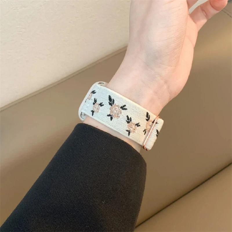 Retro Flower Strap+Case For Apple Watch Band 49mm 40 44 45 41 38 42mm Elastic Nylon Band For iWatch Serie 3 4 5 6 SE 7 8 9 Ultra