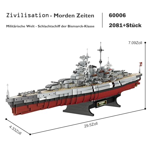 JMBricklayer Schlachtschiff Baustein Set 60006, Konstruktionsspielzeug für Erwachsene, Zweiter Weltkrieg Bismarck Marine Kriegsschiff Modell, Militärische Bausteine, Ass
