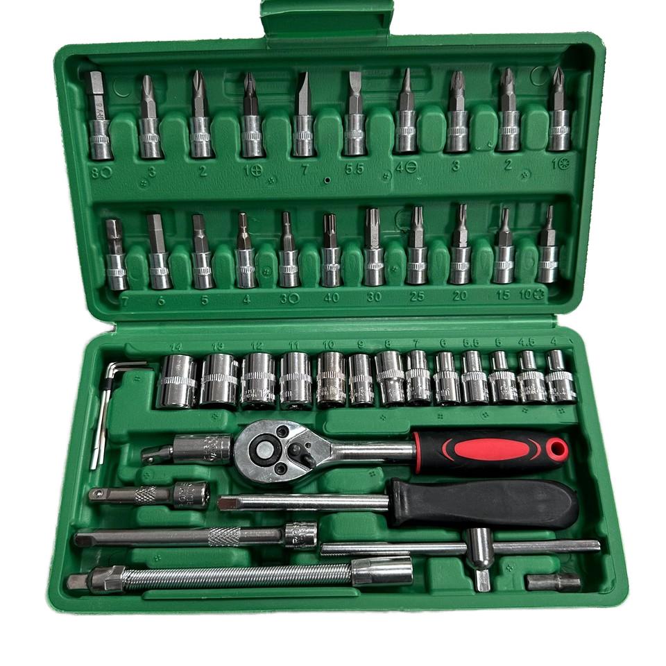 46pcs 1/4 Inch Drive Metric Socket Ratchet Wrench Set Oem Automotive Repair Mechanic Kit Boxed Combination For Hand
