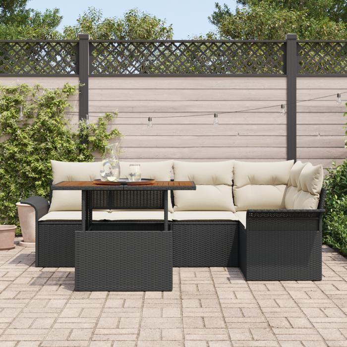 VidaXL Ensemble de canapé de jardin 6 pièces avec coussins noirs et blancs en rattan poly, mobilier d'extérieur 3358070
