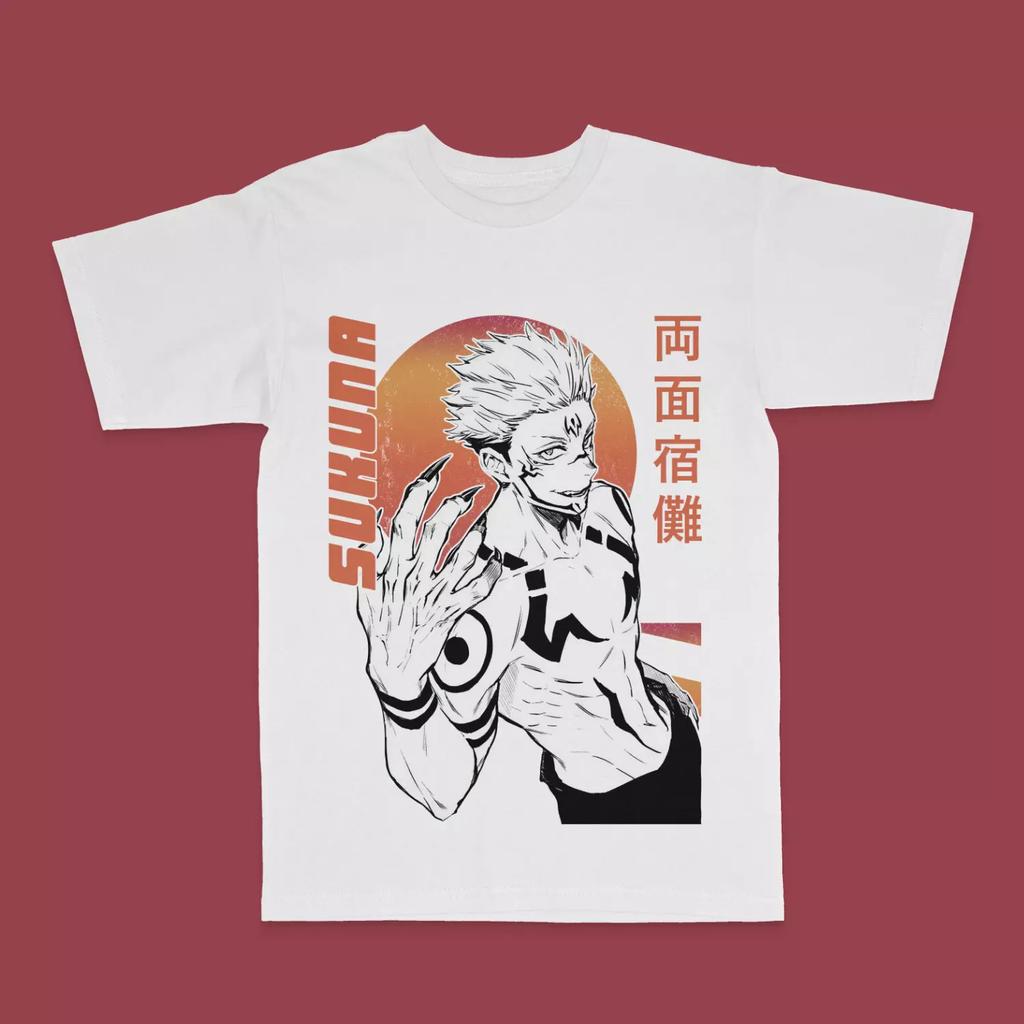 Anime Jujutsu Kaisen Sukuna the King of Curses T-shirt Japanese Manga Gift Tee Men's T-Shirt Black Casual Crew Neck Cotton Tee