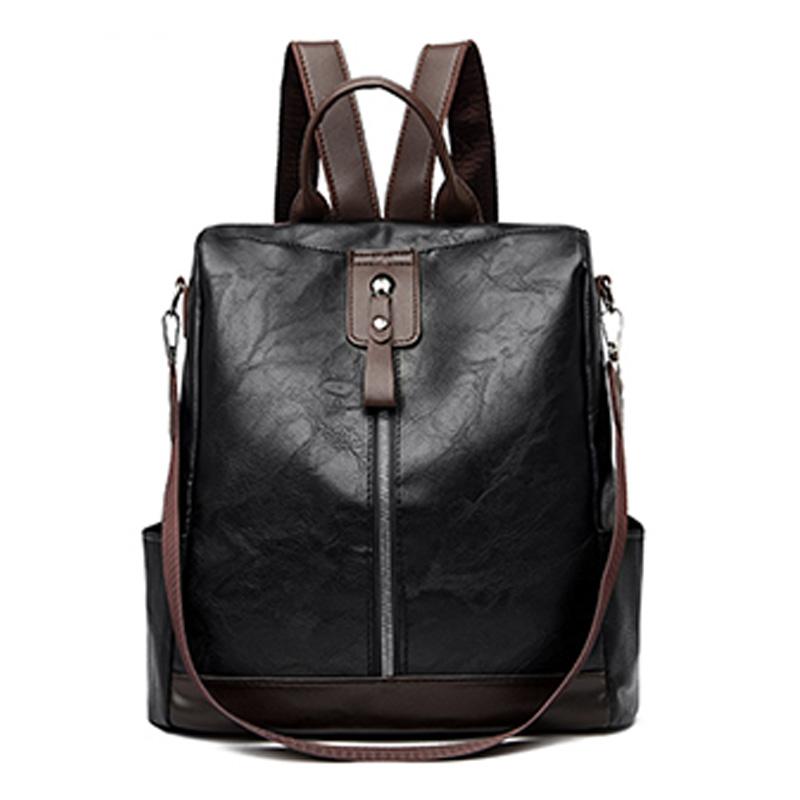 Lightweight PU Unisex Fashion Backpack Simple Vintage Headphone Port Multi Pocket with Adjustable Straps for Work & Travel