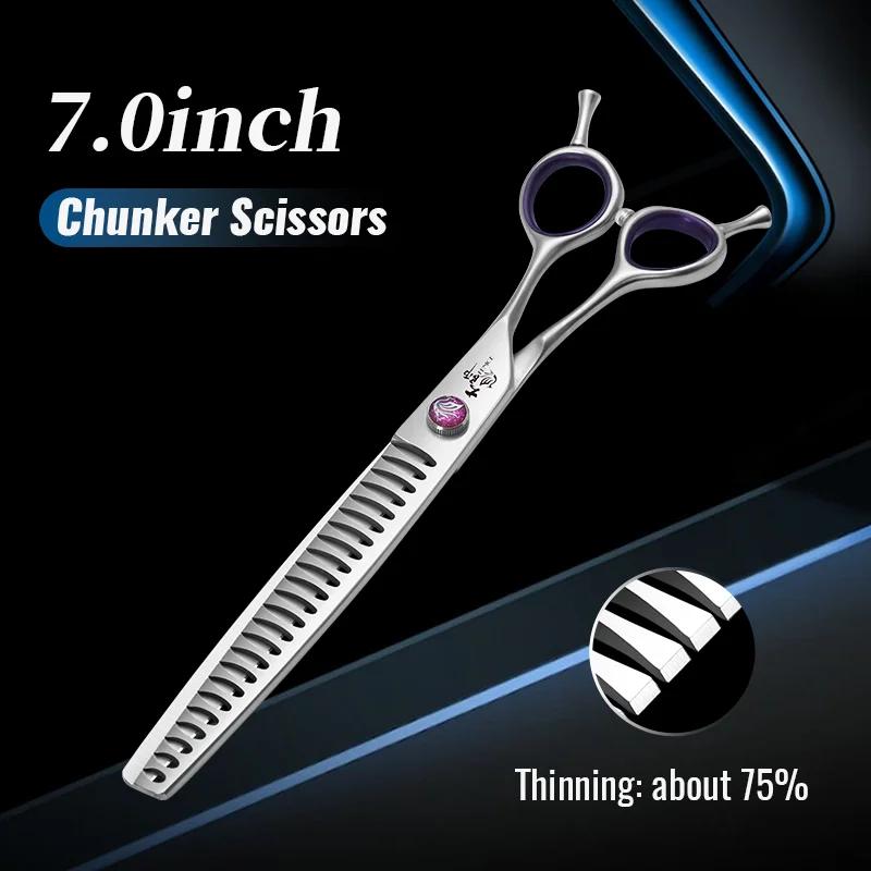 Fenice Professional 7.0 8.0 Inch Pet Grooming Scissors Set JP440C Steel Straight Curved Chunker Shears for Dogs