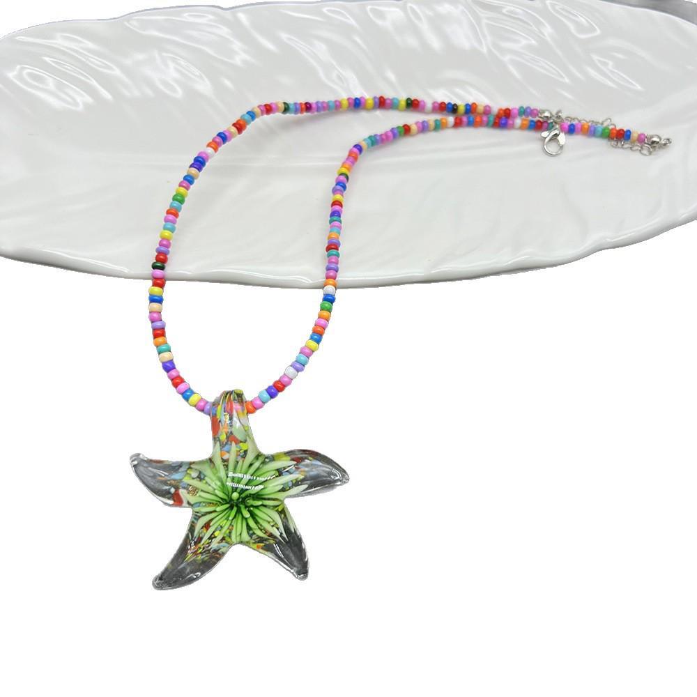 Collana Pendente in Perline di Vetro a Spirale e Cuore di Tendenza in Colori Misti