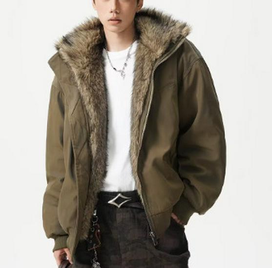 2025 Winter Unisex American Short Motorcycle Cotton Jacket with Leather-Fur