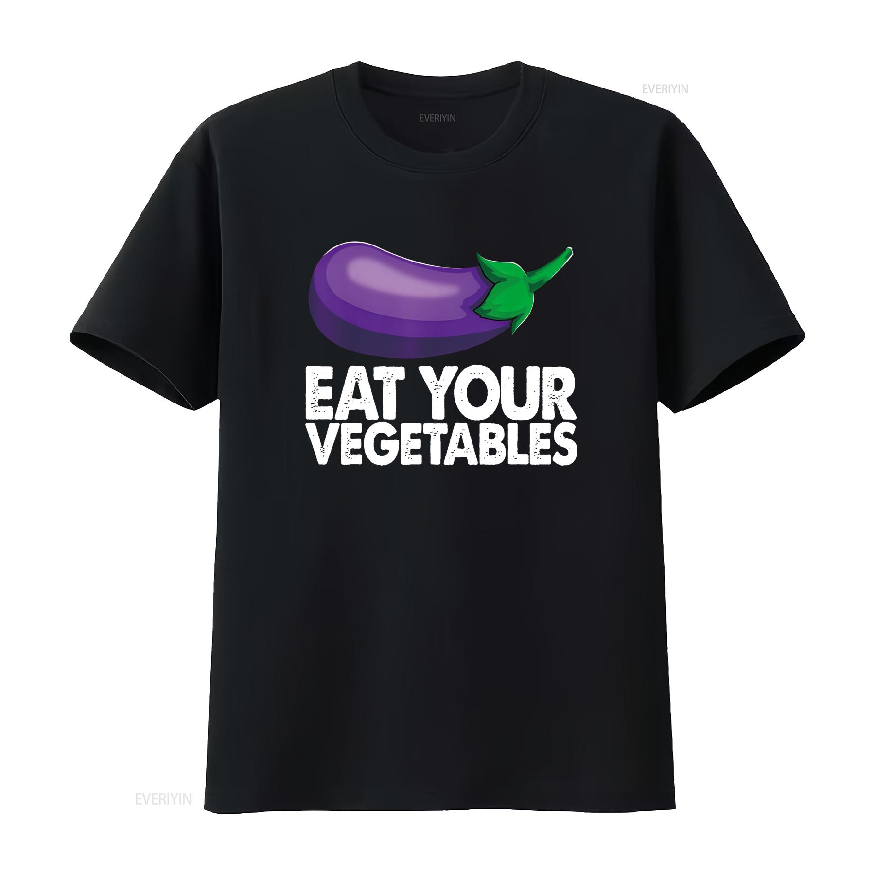

Eat Your Vegetables T Shirt Eggplant Vegetable Men Foodie vintage Washed Comfortable designer clothes Breathable Versatile 4XL