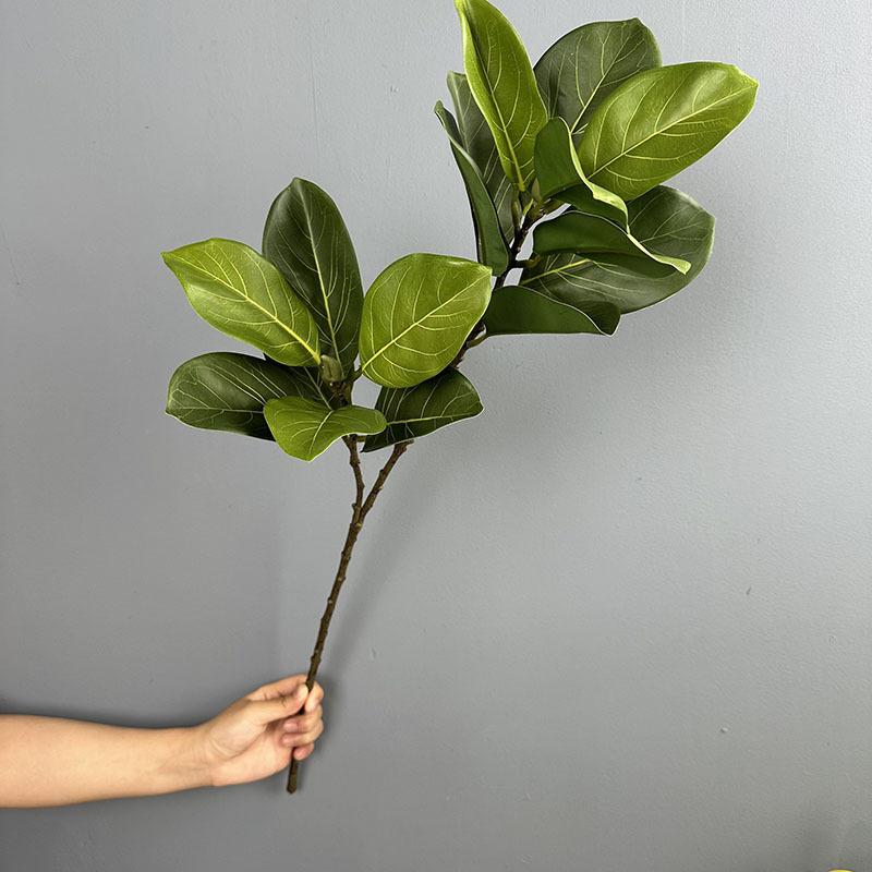 

4pcs Plastic Golden Banyan Leaves Artificial Plant Floral Hotel Decoration Simulation 2 Forked Banyans Branches Green Plants зелений
