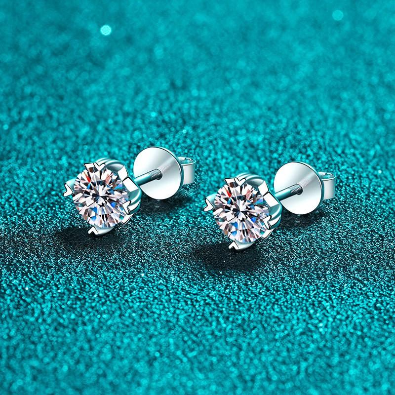 Sterling Screw Back Stud Earrings With Moissanite Zircon Women Delicate Geometric Design Multiple Sizes Available