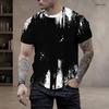 Men Plus Size Round Neck Short Sleeve T Shirt Black White Printed Pullover Straight Hem