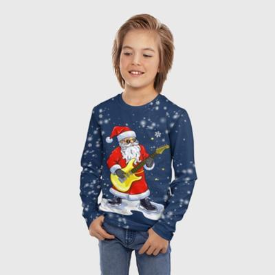 Children's Santa Claus Print Round Neck New Year T-shirts Boys Comfortable Fashionable Top Long Sleeved