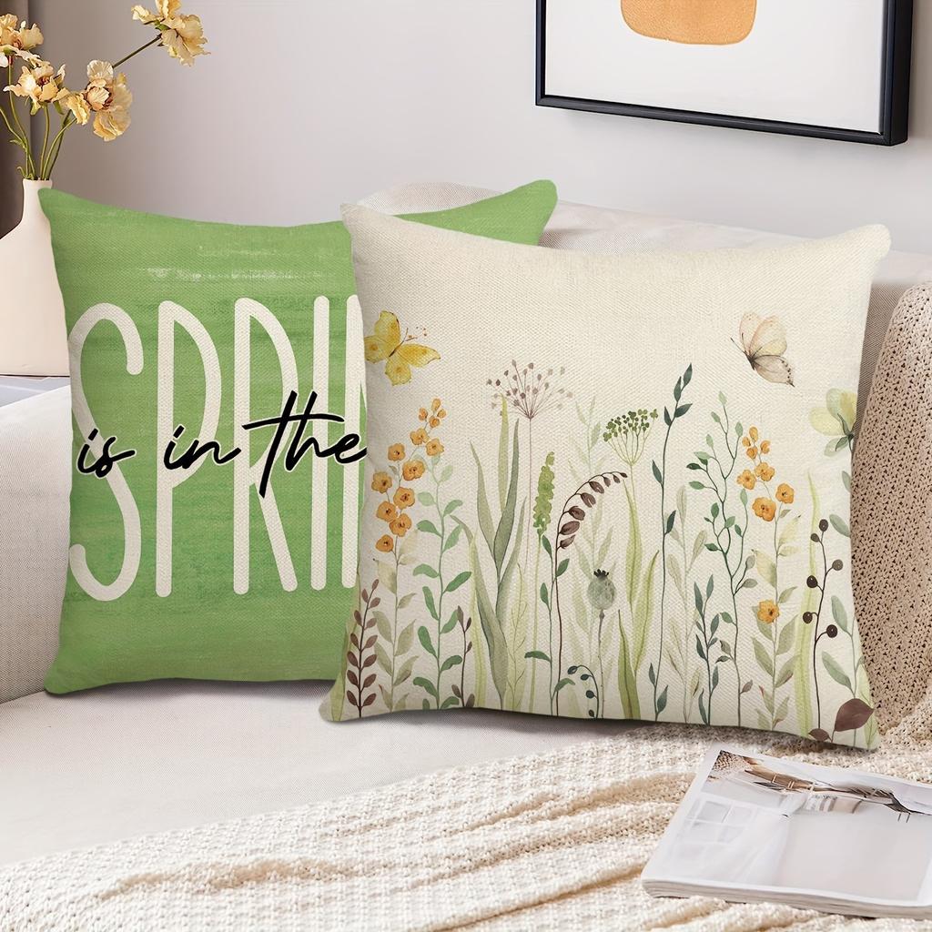 Bottle Plant Flower Green Printed Pillowcase Living Room Sofa Chair Cushion Cover Home Room Decoration Polyester Material