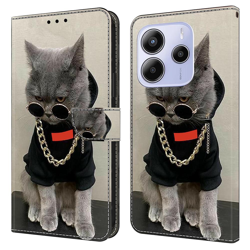 Pro Xiaomi Redmi Note 14 5G Kožené pouzdro Vzorový tisk Peněženka Stojánek Flipový kryt na telefon