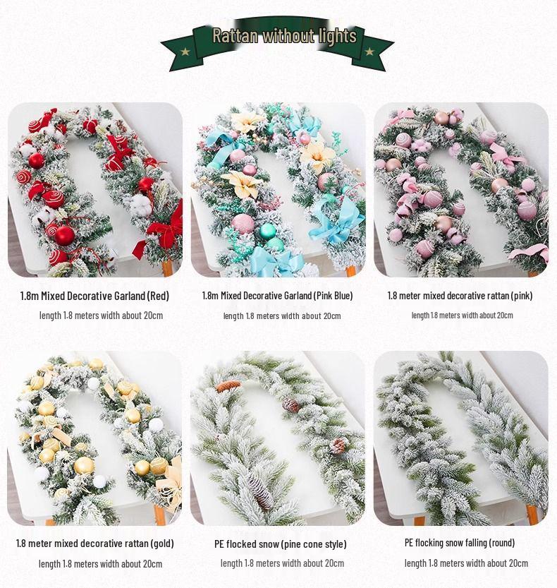 Encrypted Snowing PE Rattan Garland with Flocked Snow for Window & Wall Hanging