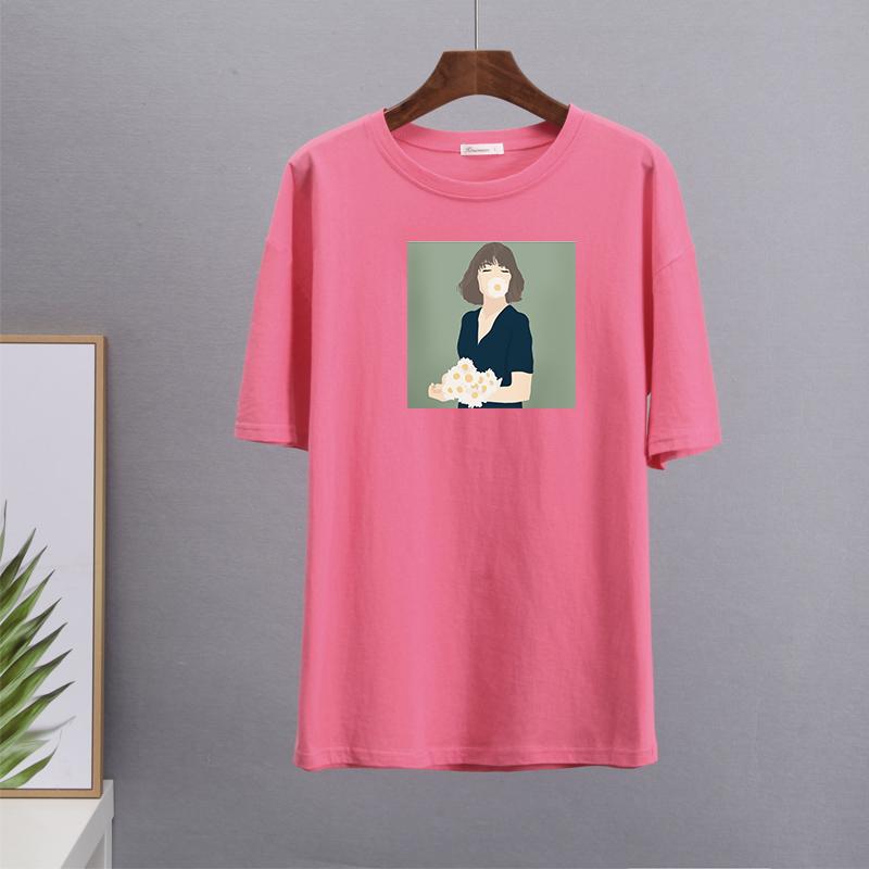 Hirsionsan Kawaii z nadrukiem T Shirt kobiety lato eleganckie podstawowe luźne ubrania estetyczne Harajuku koszulki z nadrukami kobieta Casual bawełniany top