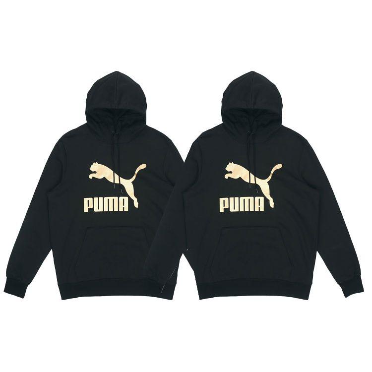 Puma Classics Gold Foil Logo Print Hoodie With Thicker Fabric For Autumn Men Hoodie Black 531370-56