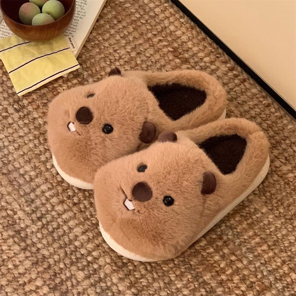 

Мода 2025 Новые комнатные пушистые тапочки для женщин и мужчин Зимняя теплая обувь Мягкие плюшевые Милый мультяшный стиль Домашние хлопковые тапочки для пар 36-37 коричневый