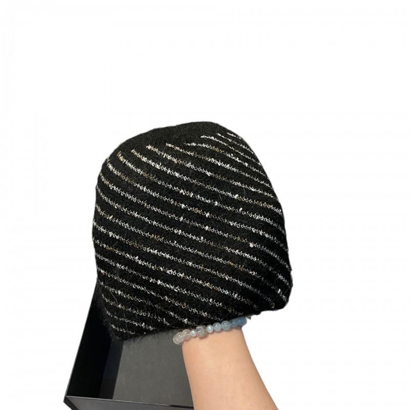 Winter Knit Beanie Rabbit Fur Striped Warm Soft Fashion Small Fragrance Hat Outdoor