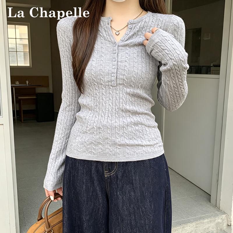 La Chapelle Women's V-Neck Cable Knit Sweater