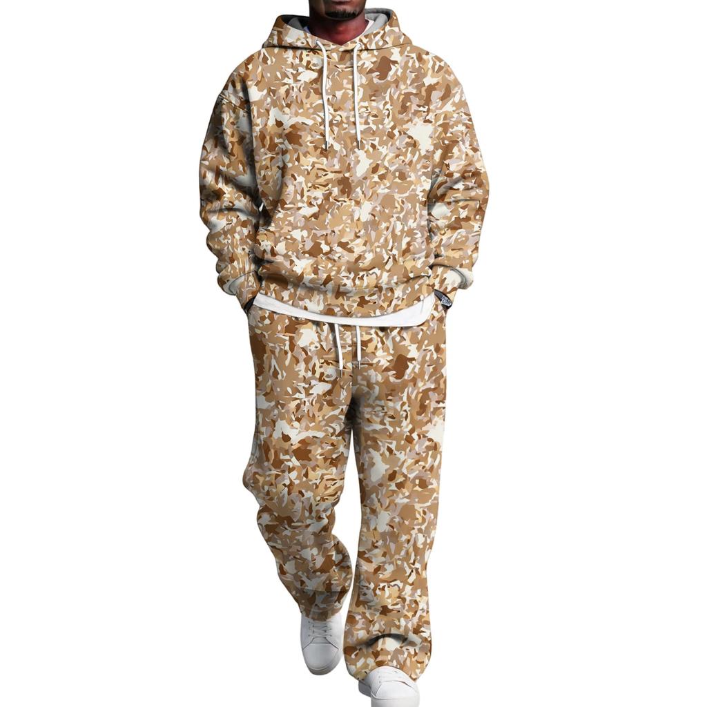 Pánská vrstvená mikina s kapucí a nákladové kalhoty Set s elastickým pasem Ležérní outfit