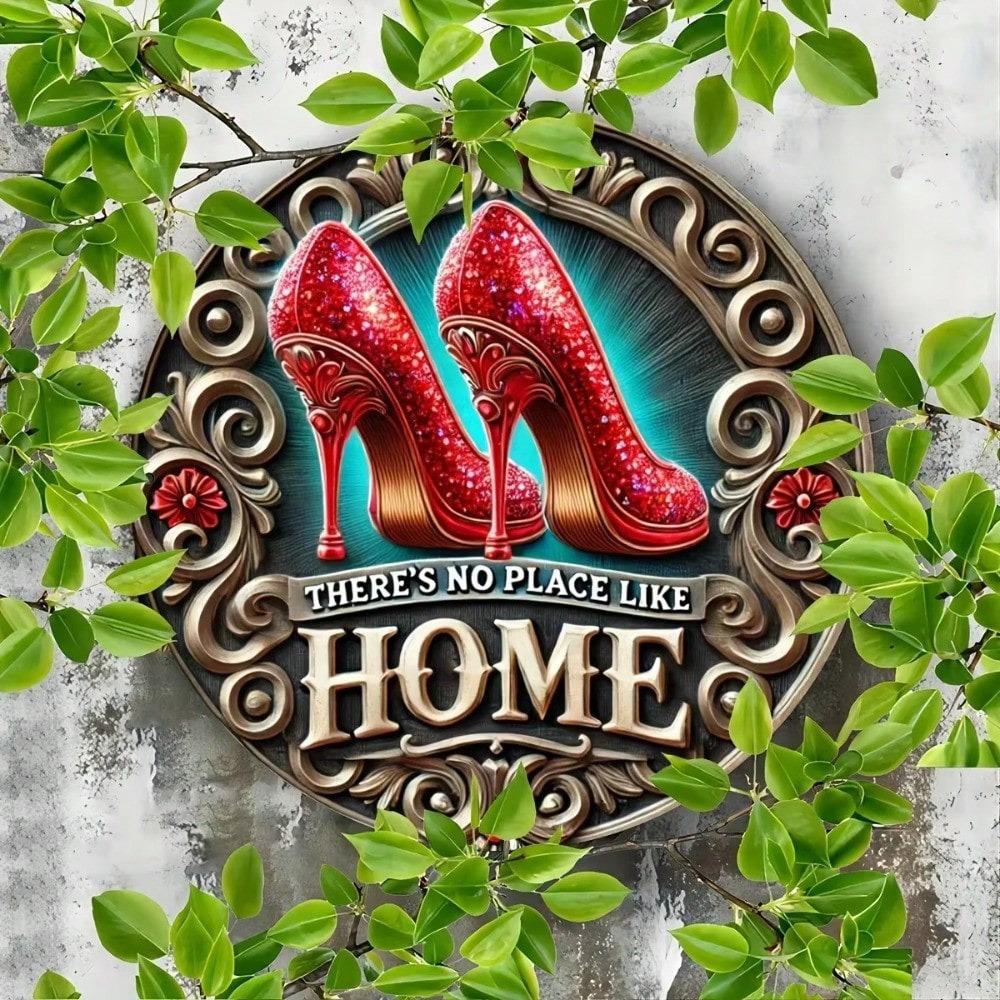 1PC Red High Heels Shiny Iron Wall Art Home Quote Sign Women Gift Garden Decor