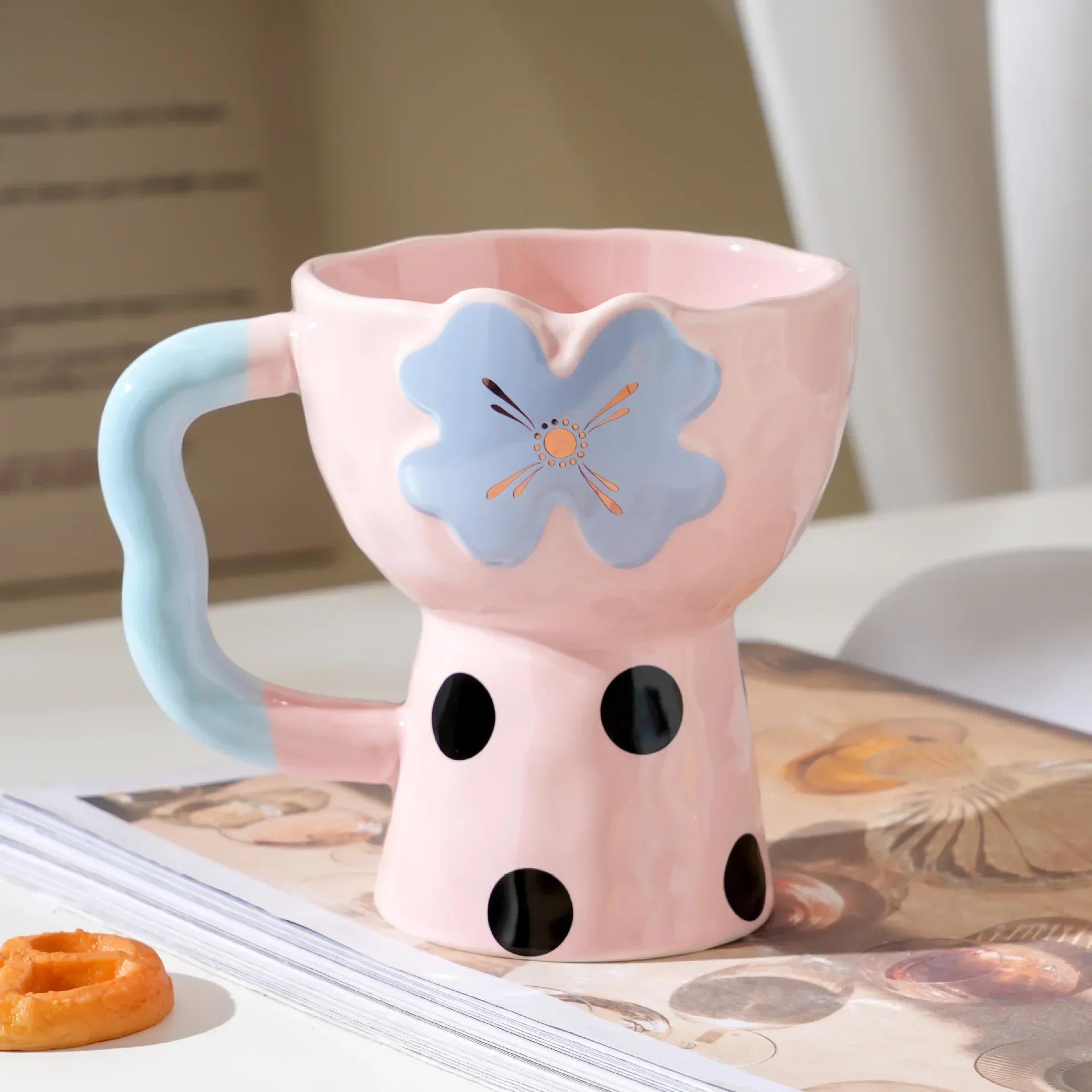 

Cute Flower Patten Ceramic Bowl Ins Style Home Ice Cream Cup Dessert Cup Coffee Mug Gift for Girlfriends Home Kitchen Decor 301-400ml рожевий