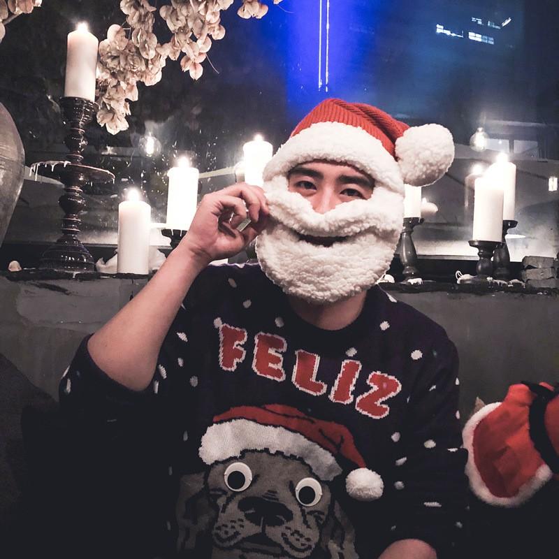 Christmas Santa Hat With Beard Kids Adults Unisex Knit Holiday Cap Festive Costume Accessory